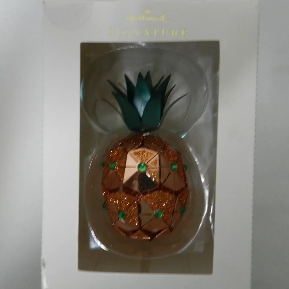 Hallmark Christmas Pineapple Ornament pink green metallic metal fruit 4